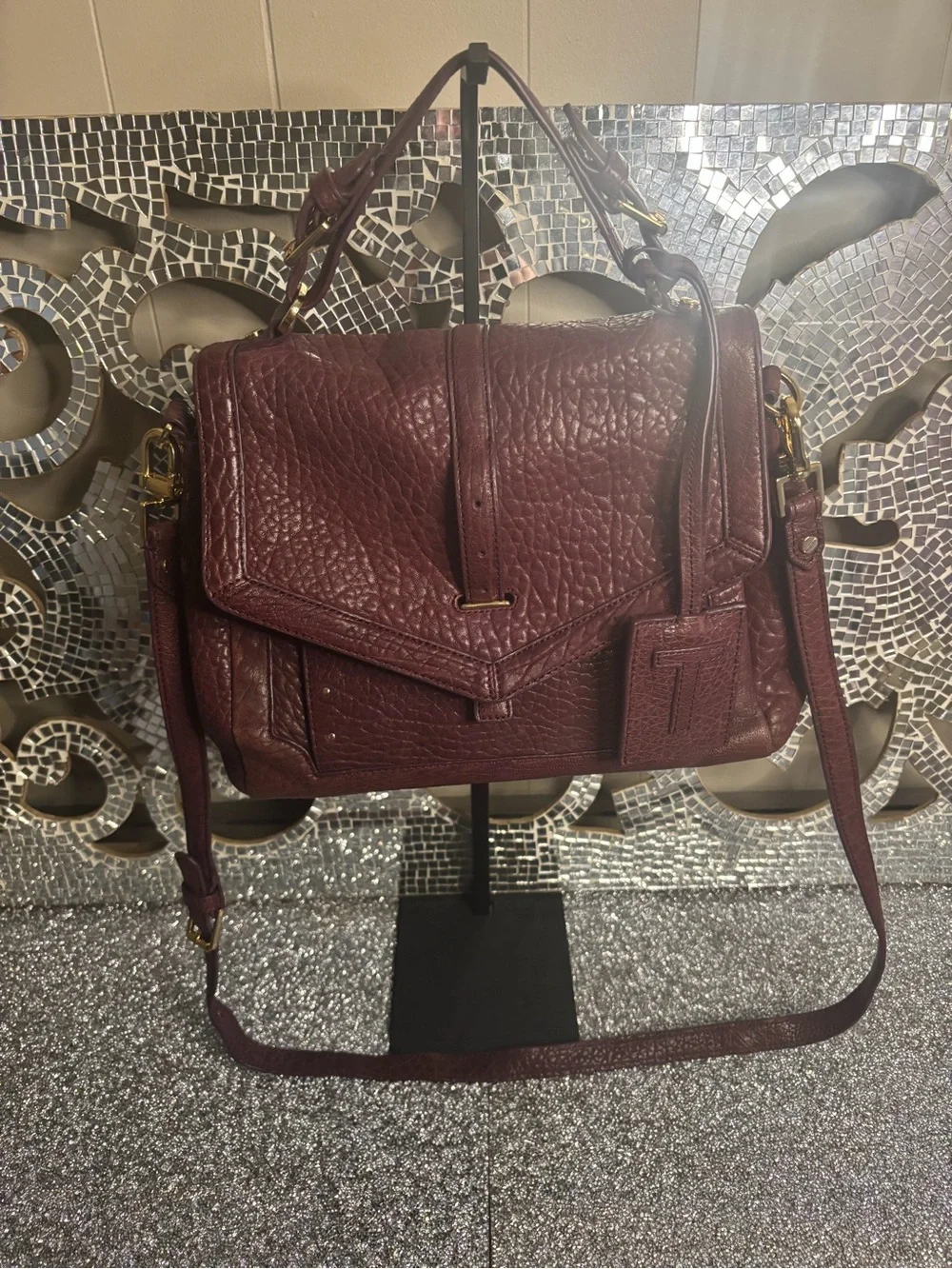 💕Tory Burch Textured Burgundy Leather Satchel Crossbody
